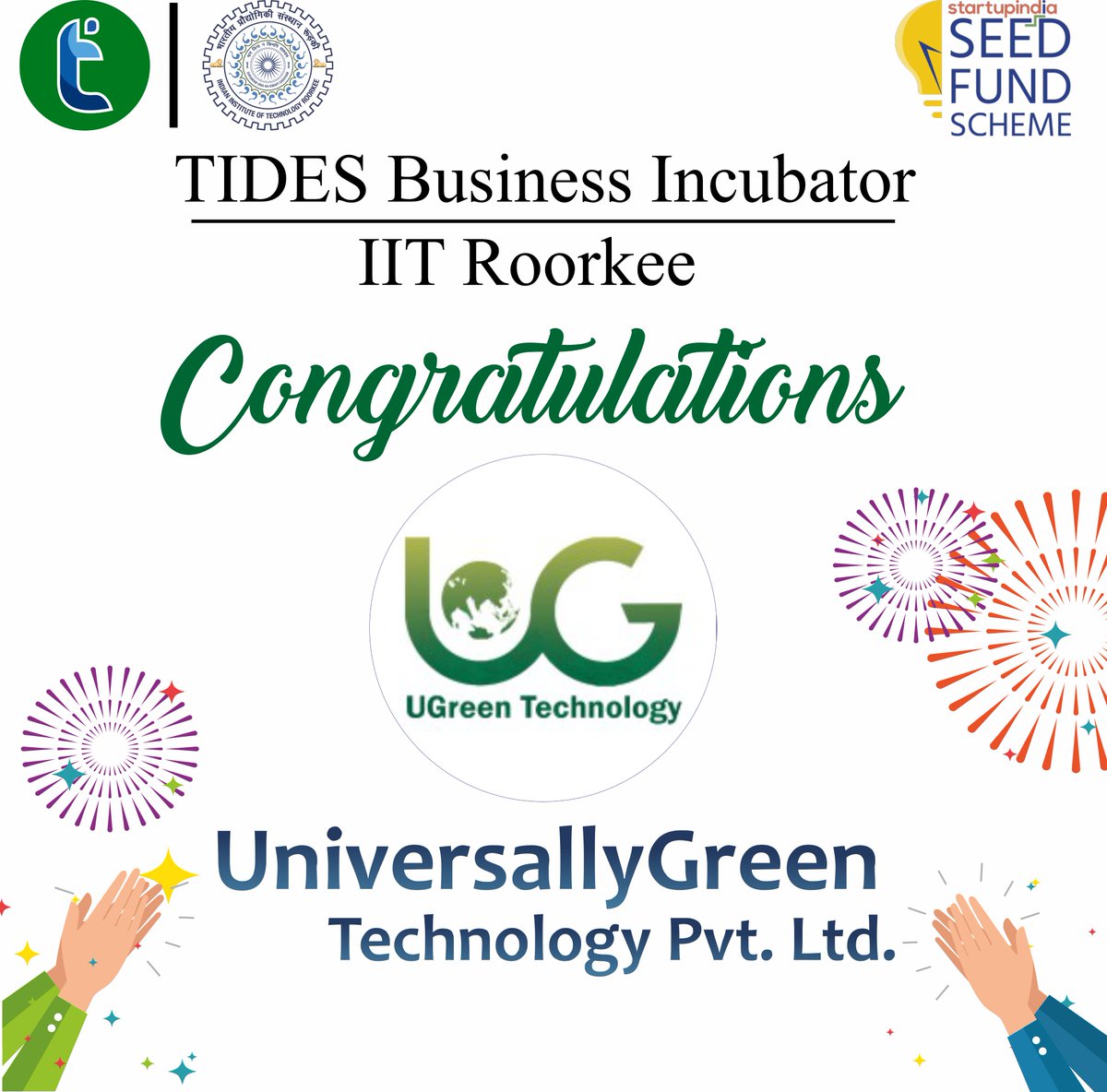𝐓𝐈𝐃𝐄𝐒, 𝐈𝐈𝐓 𝐑𝐨𝐨𝐫𝐤𝐞𝐞 welcomes @UGreenTech_ Pvt. Ltd. under 𝐒𝐭𝐚𝐫𝐭𝐮𝐩 𝐈𝐧𝐝𝐢𝐚 𝐒𝐞𝐞𝐝 𝐅𝐮𝐧𝐝 𝐒𝐜𝐡𝐞𝐦𝐞. 🎉 We wish them all the best in their endeavours! 🌿👏 @iitroorkee | @startupindia #Technology #StartupIndia #Innovation #StartupSuccess #cleantech