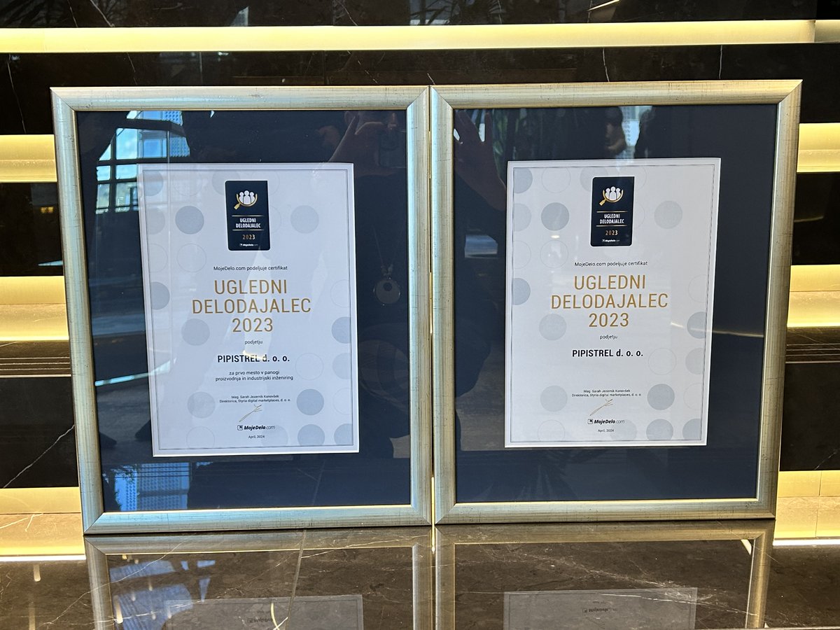 We're honored we've won two awards at @MojeDelo's Prestigious Employer event in Ljubljana last week — 1st place in the production and industrial engineering category and 5th place amongst the top 10 reputable employers. Thank you to our dedicated team which helped us win! 🎉