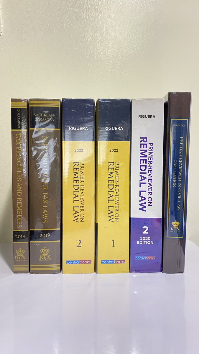 law books for sale! minimal/no markings

Dimaampao - Tax Principles & Remedies 2018 (400)
Sacdalan-Casalola - NIRC & Other Tax Laws 2019 (500)
Riguera - Primer-Reviewer on Remedial Law Vol 1/2 2022 (1500 each) Vol 2 2020 (1000)
Rabuya - Pre-Bar Reviewer in Civil Law 2021 (1000)