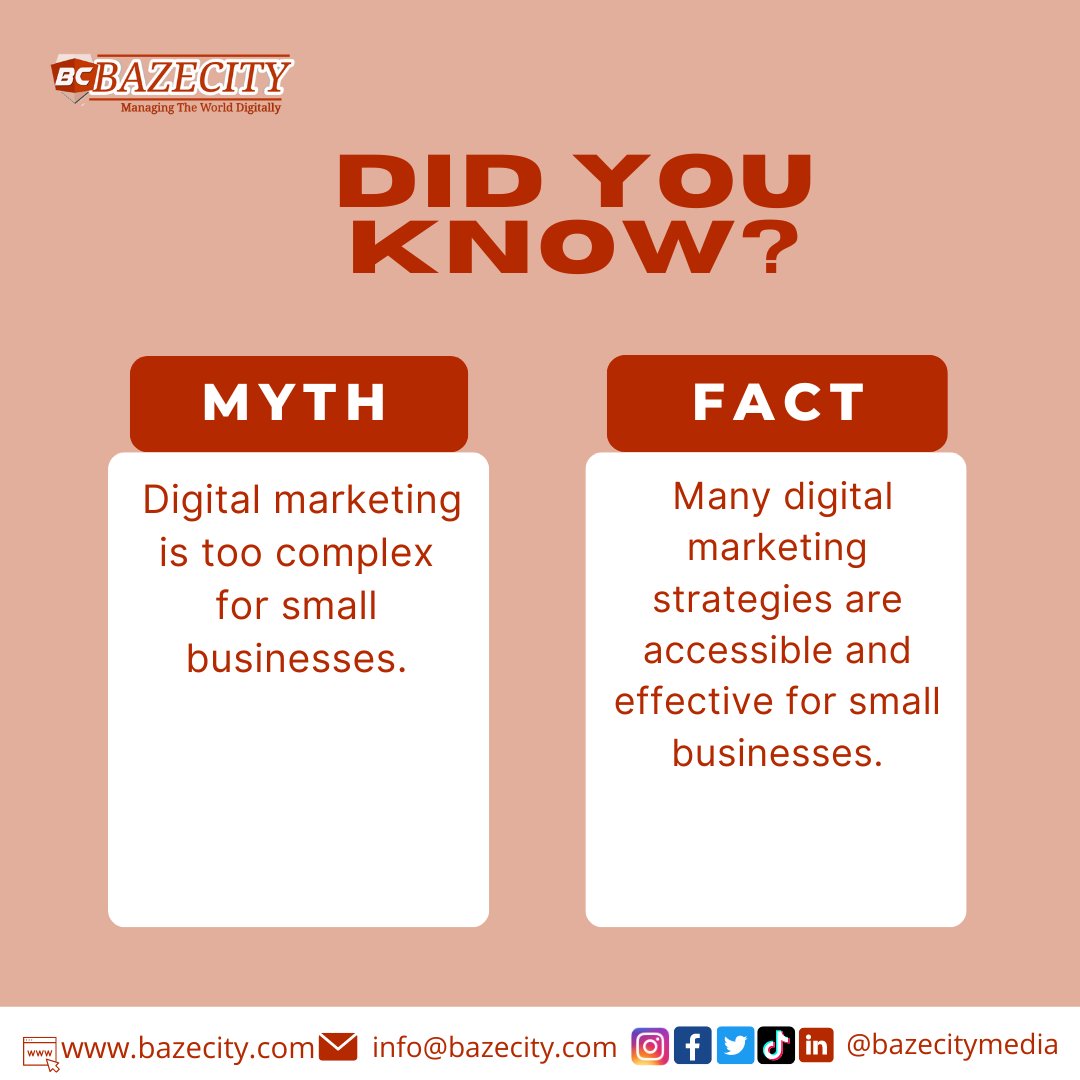 Don't let complexity hold you back!Discover how accessible and effective digital marketing strategies can propel your small business to success.

For more information Visit, bazecity.com

#bazecity #webmanager
 #entertainment #technology #bazecitymedia
