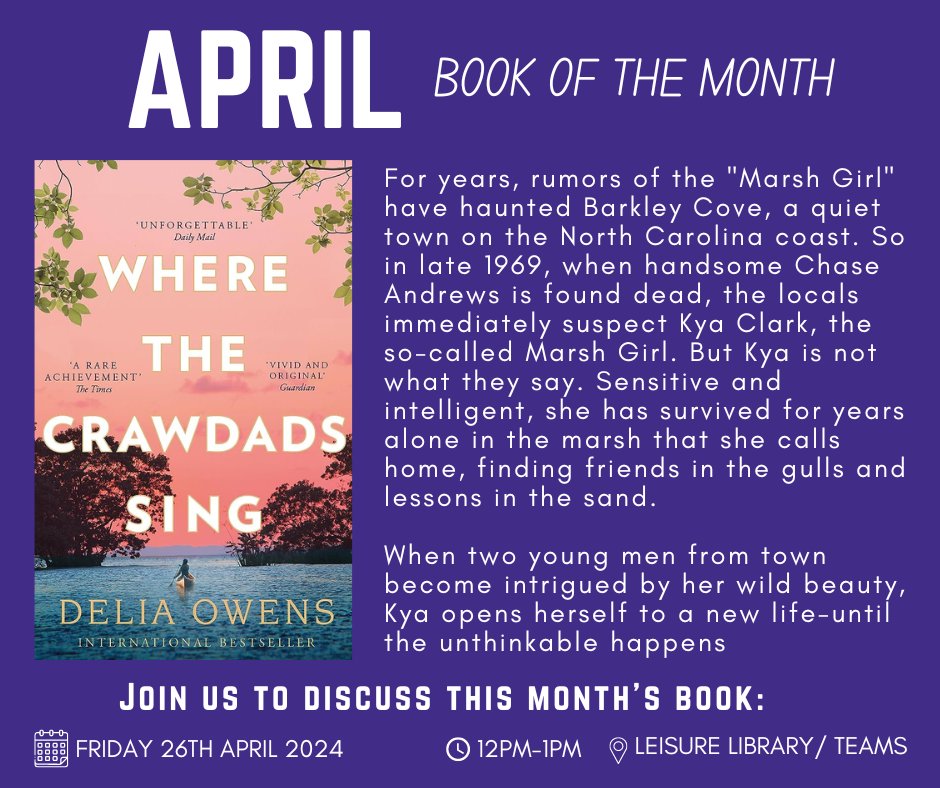 Calling all bookworms! 🐛 Our book of the month for April is now ready to collect from the Leisure Library. A few of our book club members have already read this one, but it's received stellar reviews from everyone so far. Call in today to pick up your copy 📚