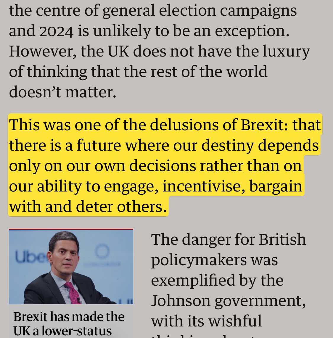 This is nonsense from Miliband, who was one of the architects of the UK’s disastrous Middle East policy when UK was still in EU. Independence from the EU was never about isolation; it was about disconnecting from flawed and undemocratic institutions in Brussels, and rejoining…