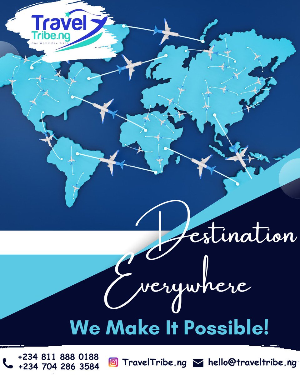 Hello Triber! Wherever is your next destination, we make it possible. Do get in touch today.
.
.
.
#DestinationEverywhere #TravelTribeNG #flights #visas #tours #corporatetravels #airporttransfers #airportprotocolservice #hotels