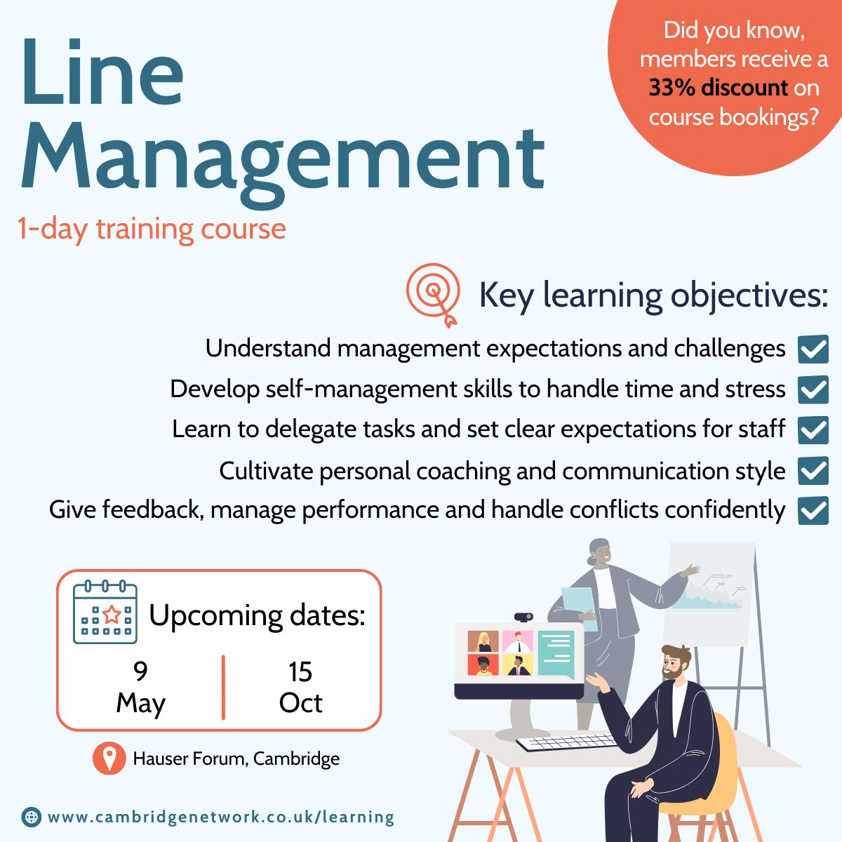 Are you juggling the needs of your team, the expectations of senior managers, and the demands of customers? 🤯 Equip yourself with the essential knowledge and skills to help you maintain balance in a managerial role! 💡 Book here cambridgenetwork.co.uk/learning/cours… #ManagementTraining