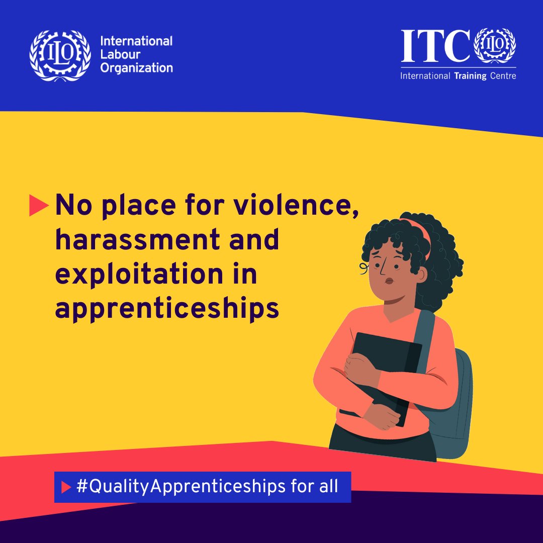 🚫 Apprentices must be protected from violence just like any other worker. 📜 ILO Recommendation 208 calls for measures to prevent and eliminate any discrimination against apprentices. 🌎It is time to build a more resilient society with #QualityApprenticeship for all.