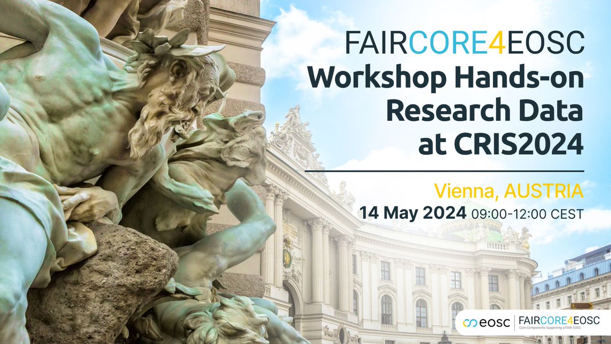 #FAIRCORE4EOSC at the #CRISConference2024, with the workshop 'Hands-on Research Data', tailored for operational actors in #researchdata management, #openscience, and #EOSC activities. 💫

🗓️ 14 May, 2024
📍 Vienna, Austria

Make sure you join us! 🔗 bit.ly/4apWcQu