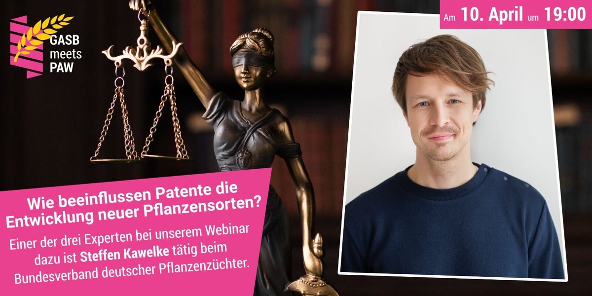 Welche Folgen haben Patente für die Arbeit von Pflanzenzüchter:innen? Wie sollte das Patentrecht in Zukunft gestaltet sein für eine gute Balance zwischen Innovation und fairem Zugang?
Wir freuen uns, dass auch Steffen Kawelke <a href="/DialogBDP/">BDP</a> am 10.4. dabei sein wird! #GASBmeetsPAW