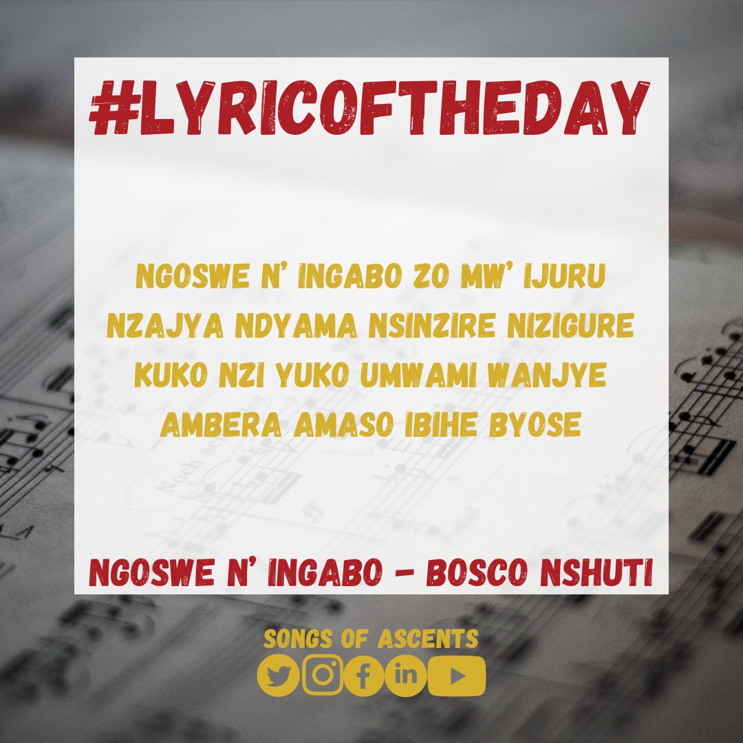 'Ngoswe n’ ingabo zo mw’ ijuru
Nzajya ndyama nsinzire nizigure
Kuko nzi yuko umwami wanjye
Ambera amaso ibihe byose'

Ngoswe n' Ingabo - Bosco Nshuti

#lyricoftheday 
#lyricsoftheday 
#lyricoftheday🎶 
#lyricoftheday🎵 
#lyricoftheday❤️ 
#songsofascents