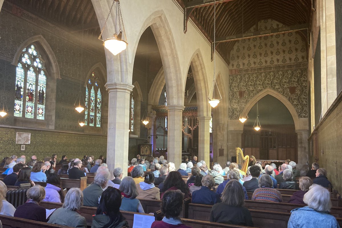 Sun glinting on the golden harp yesterday @thepaintedchurch and a full house for soprano Susan Gritton and her daughter, harpist Eleanor Medcalf. A wonderful spring concert!