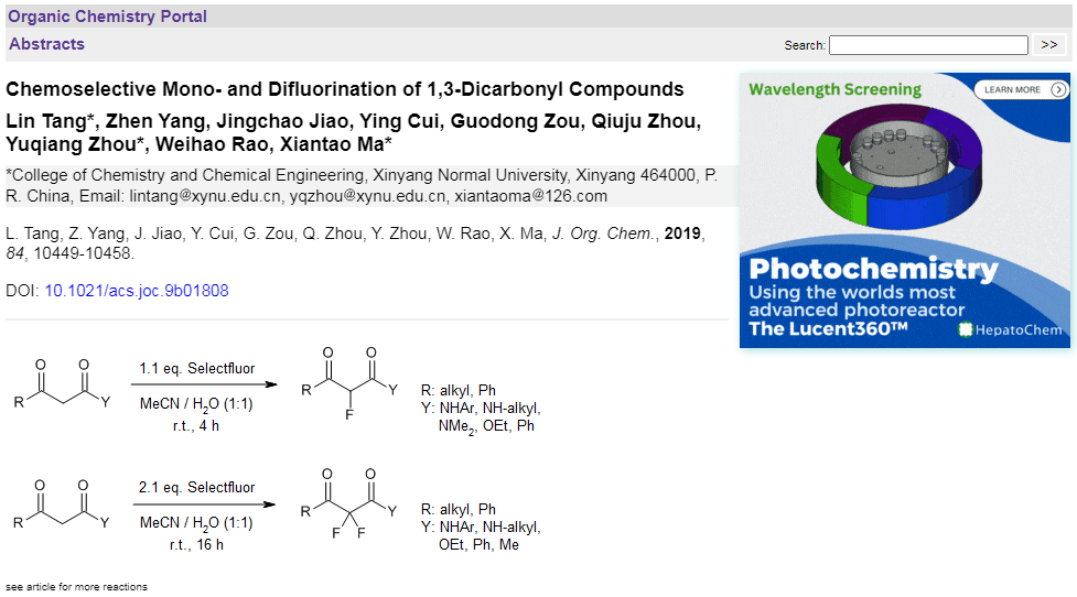 organic-chemistry.org/abstracts/lit6… 
A highly selective mono- and difluorination of 1,3-dicarbonyl compounds