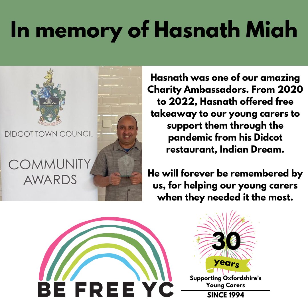 In 2022, we sadly lost one of our first original Charity Ambassadors, Hasnath Miah. Working closely with our charity for over two and a half years, Hasnath always wanted to ensure he did as much as he could for those in need. 3/4 #charityambassadors #oxfordshire #youngcarers