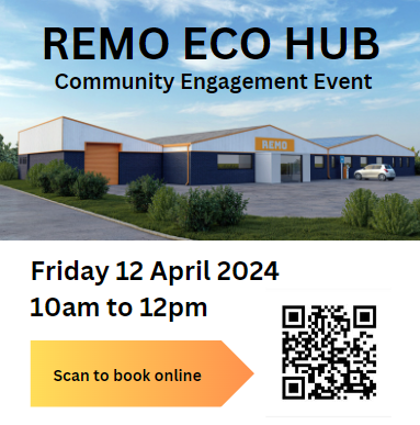 REMO Eco Hub Community Engagement Friday 12 April 2024. Help us co-design this exciting opportunity for social enterprises that help people and planet.