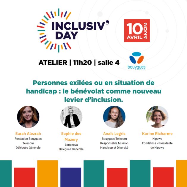 Rendez-vous le 10 avril à Paris La Défense Arena pour l’événement @InclusivDay ! Venez assister à la table ronde organisée sur un thème au cœur des engagements de @bouyguestelecom et de sa Fondation : « le bénévolat comme nouveau levier d’inclusion ». bit.ly/3U7XTwv