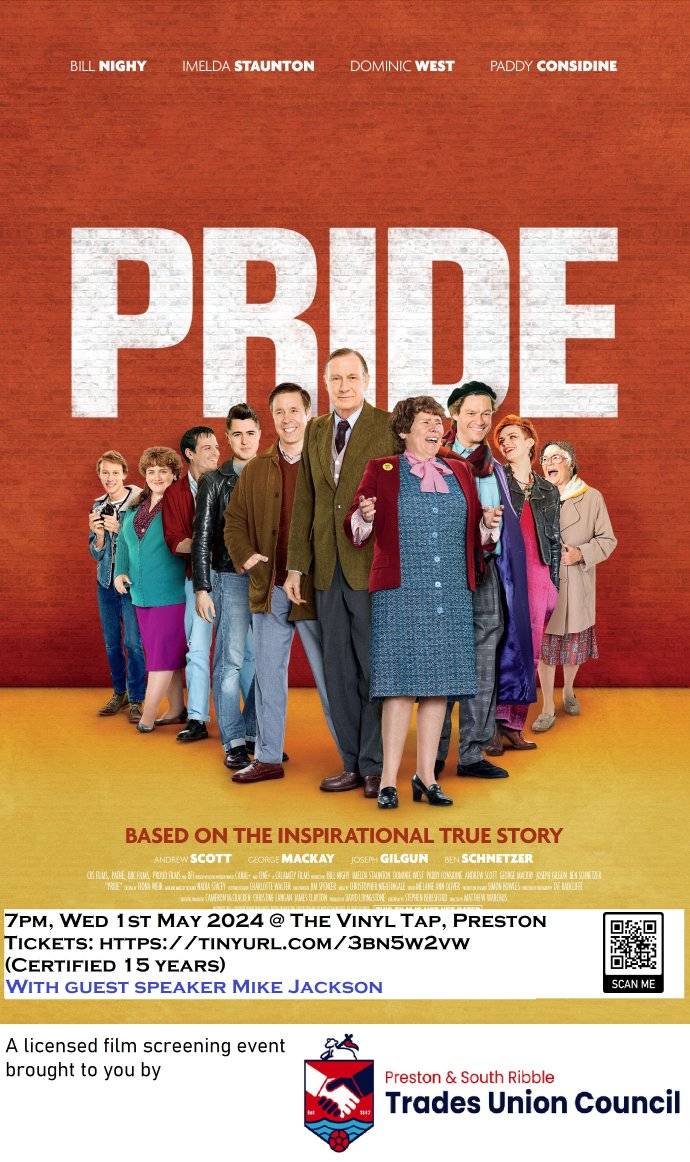 A special showing of Pride will be taking place on Wed 1st May, from 7PM at Vinyl Tap Preston! There will be a guest appearance from Mike Jackson, who was an inspiration for one of the films characters! Mike will be participating in a Q&A.