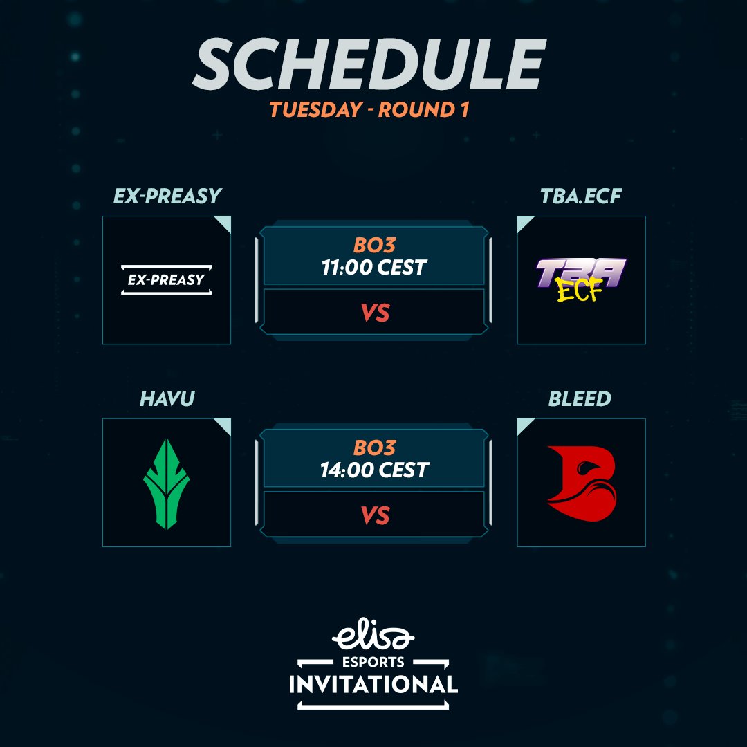 🔥 The battle heats up at #ElisaInvitational Spring 2024 Main Swiss with today's fiery matchups ⬇️ 🕚 11:00 CEST - ex-Preasy vs. @tba_ecf 🕑 14:00 CEST - @HAVUgaming vs. @ggBleed Catch the action live: twitch.tv/elisaesports