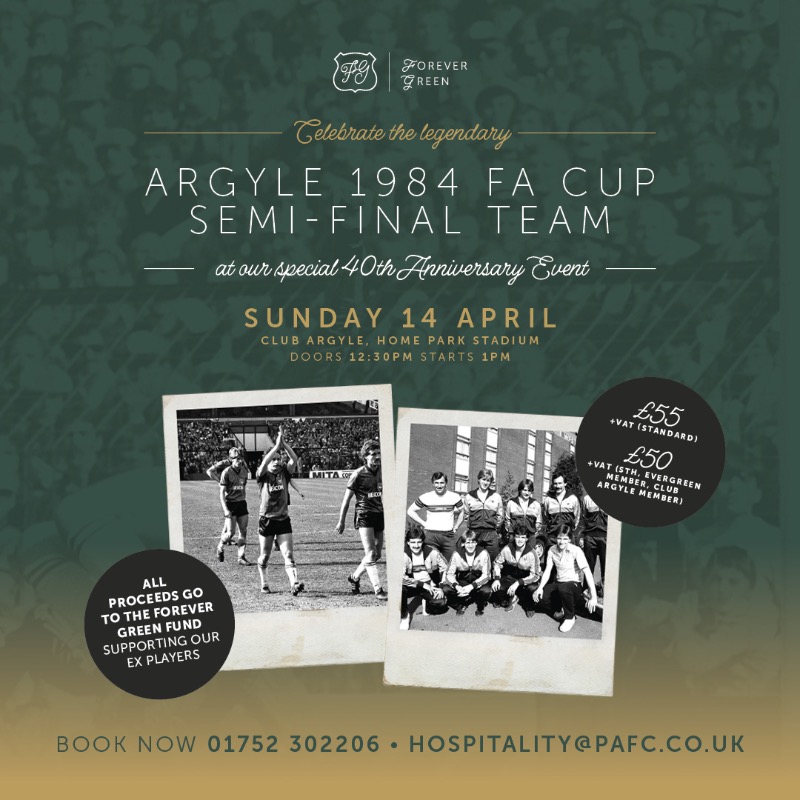 🏆 Members of @Argyle's 1984 FA Cup semi-final team are at Home Park Stadium today for a special anniversary event! Doors open at 12:30pm - event starts at 1pm. #HomePark | #pafc