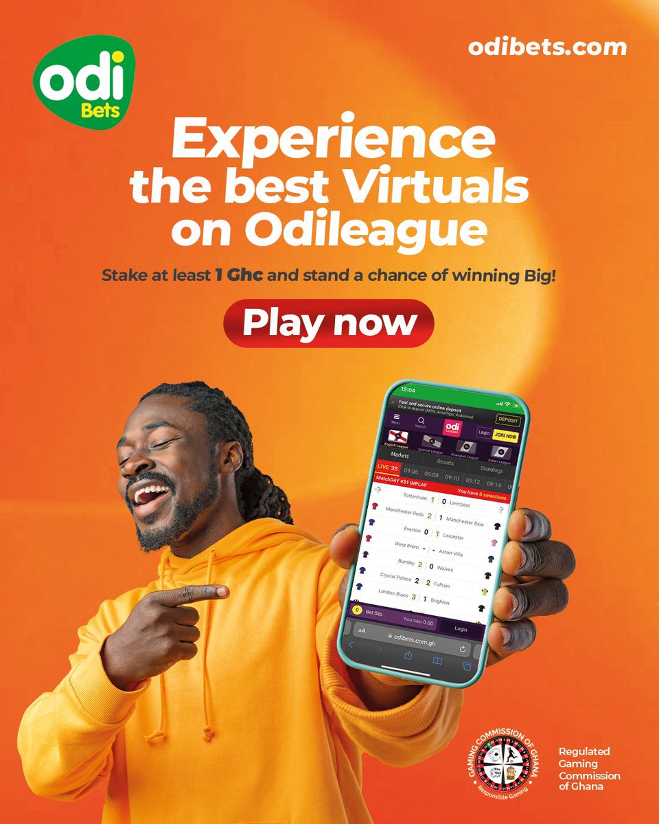 Recover losses from the weekend by playing our virtual leagues and win every 2 MINUTES! 

We’ve got you covered with various leagues: EPL, Spanish League,Serie A 🔥

Make your selection, stake 1 GHC and become an instant winner today!

📲 odileague.com.gh
#BetExtraODInary