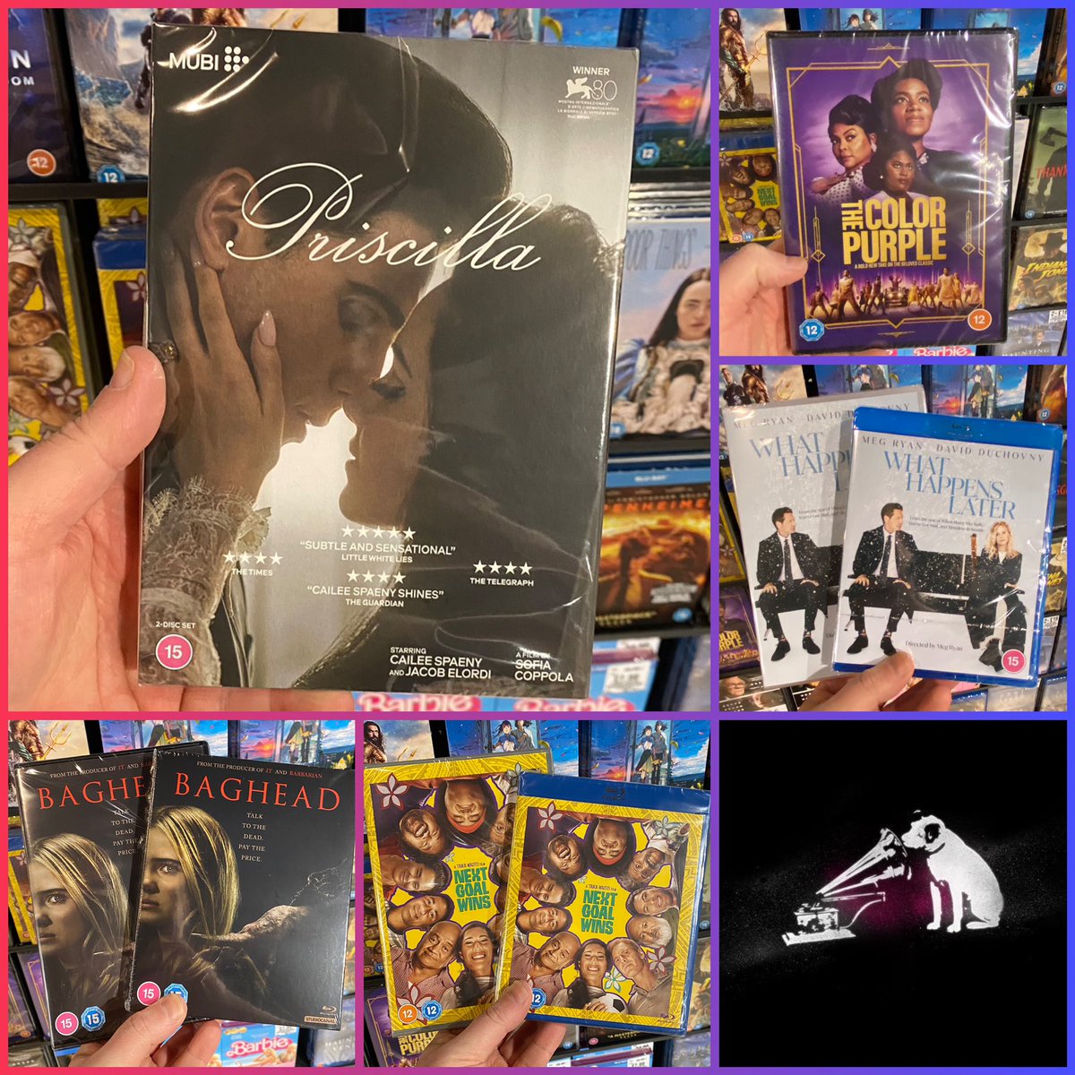 It’s #newrelease Monday.
This week we have Priscilla, Next Goal Wins, Color Purple, What Happens Next & Baghead. 
#hmv #hmvforthefans #fyp #fypシ #newreleasemonday #newmovies