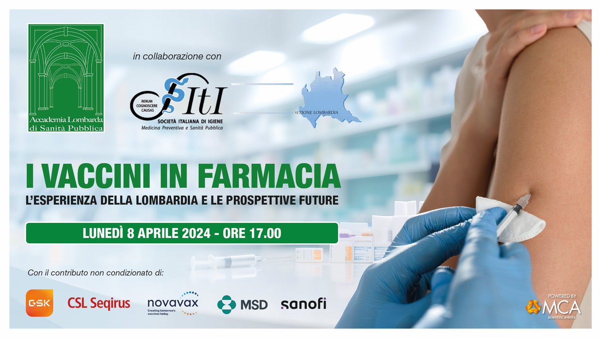 Partecipa al Webinar questo pomeriggio e ricevi 3 crediti ECM! 📅 Oggi 8 Aprile dalle ore 17:00 Iscriviti qui per partecipare! 👉 mcaevents.eventsair.com/webinar-8-apri… Il webinar è organizzato dall'Accademia Lombarda di Sanità Pubblica, in collaborazione con SItI Sezione Lombardia