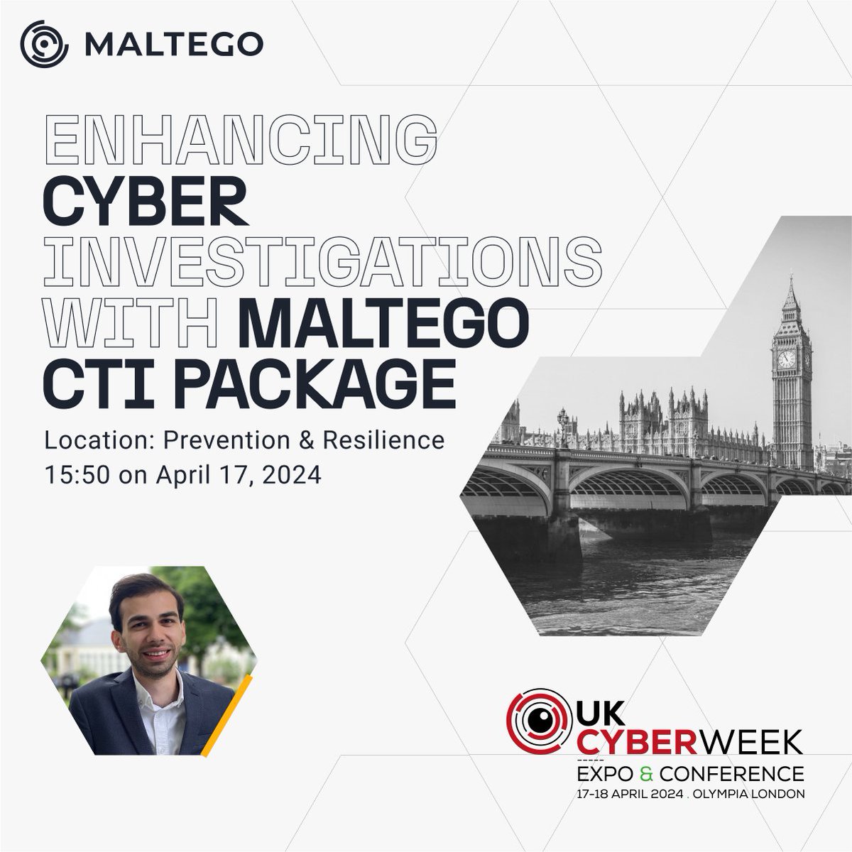 Come meet #Maltego at Stand H16 at UK Cyber Week from April 17-18! We will also be hosting a quick talk about how Maltego #CTI Package and #OSINT Profiler elevate your cyber investigations. See you there!