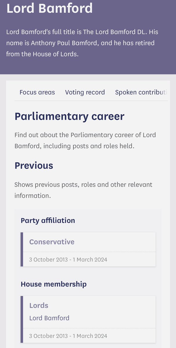 Lord Bamford (of JCB heritage) & donations of £16.8 million to Tory party either himself/family or through entities(Source:ElecComm) David Cameron put him into the House of Lords 2013 He resigned/retired on March 1st 2024. Significant. No paper has reported it. Odd