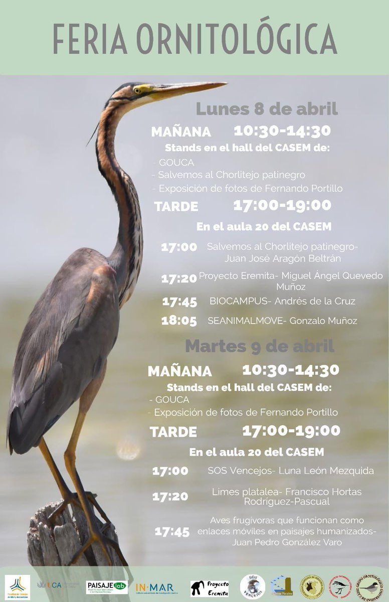 Hoy y mañana, la SGHN estará presente en la Feria Ornitológica organizada por el GOUCA en el Campus de Puerto Real de la Universidad de Cádiz. ¡Más info en el cartel!