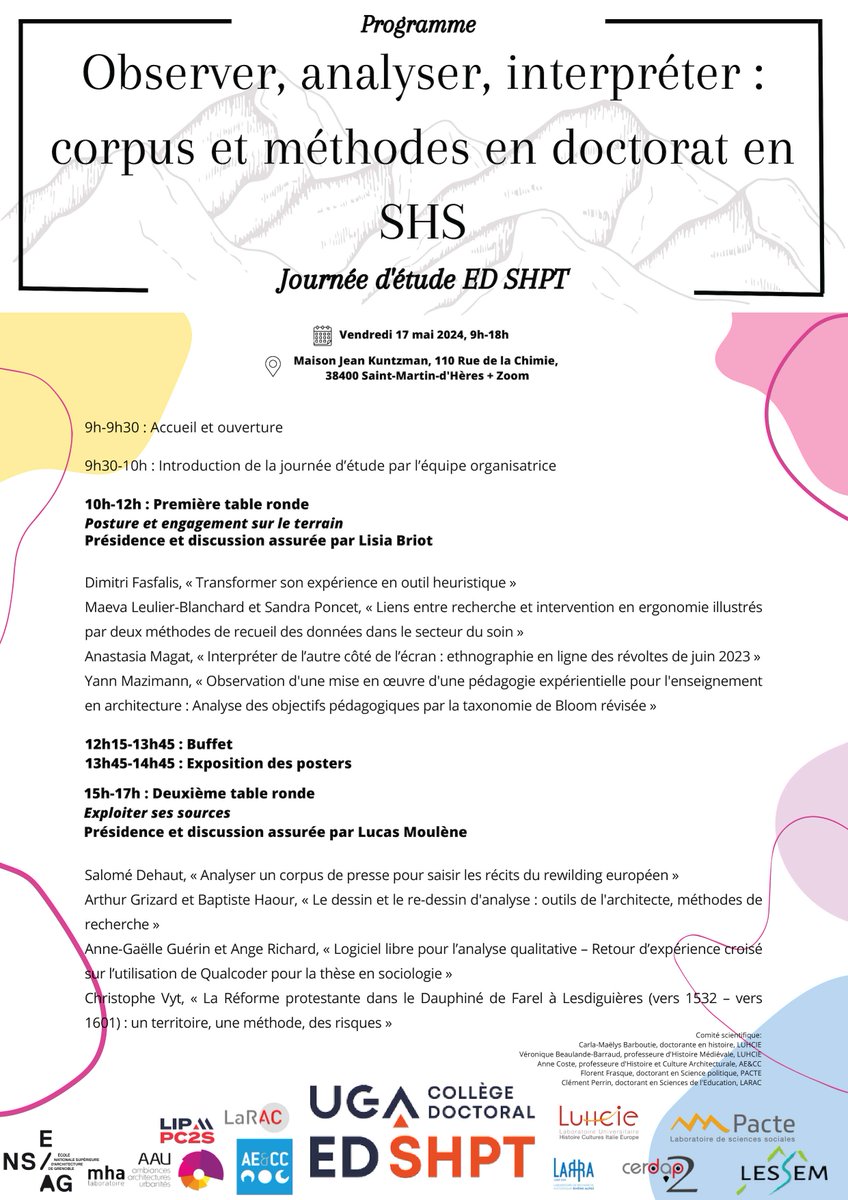 𝕁𝕆𝕌ℝℕ𝔼𝔼 𝔻'𝔼𝕋𝕌𝔻𝔼 | 𝕆𝕓𝕤𝕖𝕣𝕧𝕖𝕣, 𝕒𝕟𝕒𝕝𝕪𝕤𝕖𝕣, 𝕚𝕟𝕥𝕖𝕣𝕡𝕣𝕖́𝕥𝕖𝕣: 𝕔𝕠𝕣𝕡𝕦𝕤 𝕖𝕥 𝕞𝕖́𝕥𝕙𝕠𝕕𝕖𝕤 𝕖𝕟 𝕕𝕠𝕔𝕥𝕠𝕣𝕒𝕥 𝕖𝕟 𝕊ℍ𝕊

Télécharger le programme : edshpt.univ-grenoble-alpes.fr/l-ecole-doctor…
S’inscrire : adum.fr/script/formati…