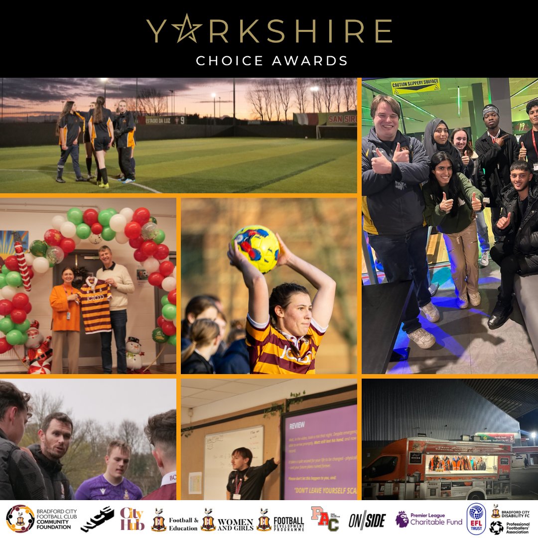 🏆 | #YorkshireChoiceAwards 

Voting for this year's @yorkshirechoice awards closes THIS FRIDAY ⏰

The Foundation has been nominated in 3⃣ categories 💫

Meet our nominees: bit.ly/3w3NE2C 

VOTE: bit.ly/3wdcSLQ 

#BCAFC | #CommunityFoundation | @officialbantams