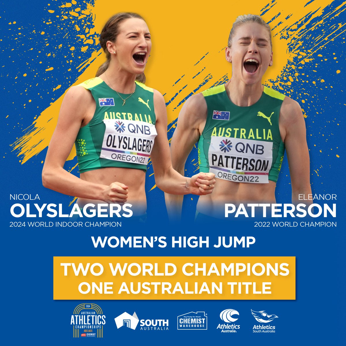 Ready to raise the bar 📈👀

The rich success of Australian high jump will be on display at the Australian Athletics Championships, as world champions Nicola Olyslagers and Eleanor Patterson combine to lift the event to new heights down under!

#ItShowtime #ThisIsAthletics