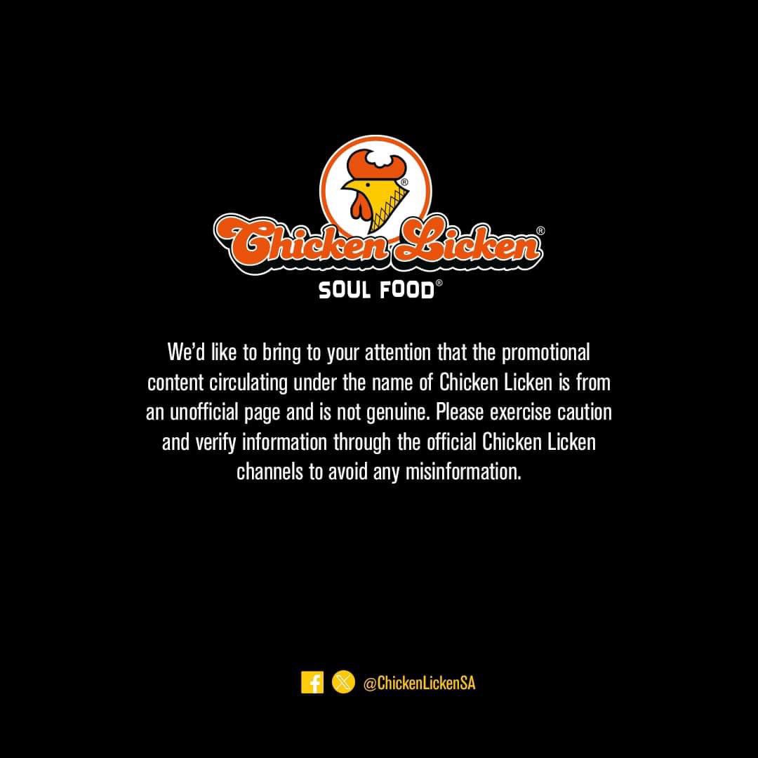 Important notice #ChickenLickenSA