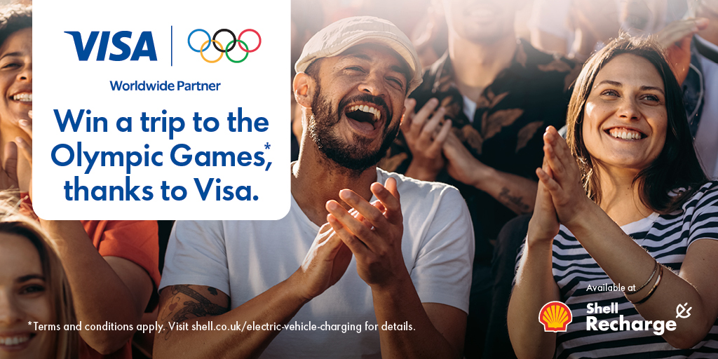 📢 Shell Recharge customers! From 08/4 - 06/05 pay for a charging session at Shell, Waitrose or Aldi via the Shell Recharge app using a Visa card, for a chance to win a pair of tickets to the Paris Olympics. 30 prize packages of Olympics branded merchandise also up for grabs.🚗🔌