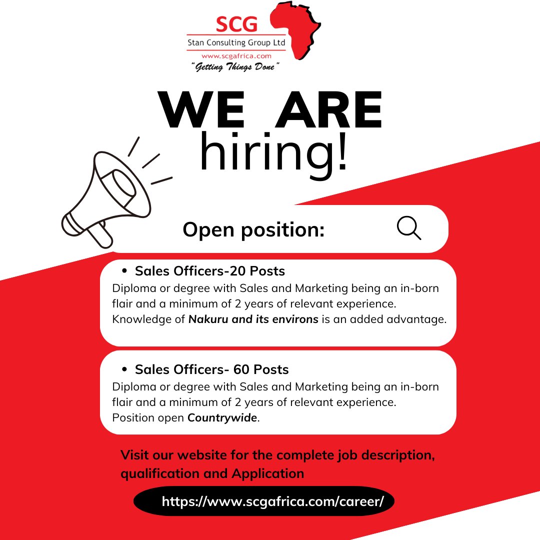 StanConsultingG's tweet photo. Happy Monday great people, iko kazi! kindly visit our website for more information about this post and submit your CV, applications are on a rolling basis so apply apply.Below is the link to our careers page on our website;
https://t.co/cjZHJiwpah
#IkoKaziKE #jobseekerske #hiring https://t.co/UEGUQNOn6e