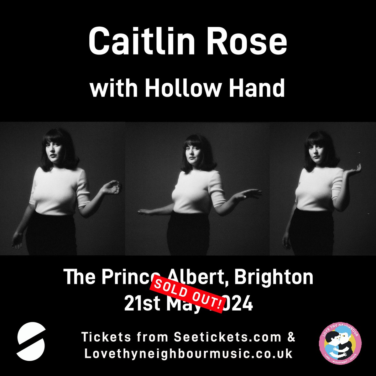 🎫Sold out!🎫 Our show with @TheCaitlinRose and @hollowhand has sold out! Nice one Brighton, see you lucky ticket holders at the show. If you missed out, join the waiting list on Seetickets. 📅 21/5 🏦 The Prince Albert 🎟️ seetickets.com/event/caitlin-…