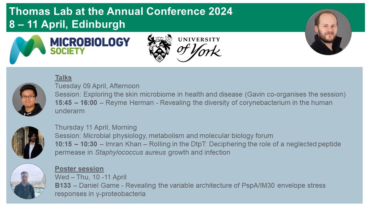 Meet @GavinHThomas team at @MicrobioSoc #Microbio24 – check out our talks and poster presentations 👇