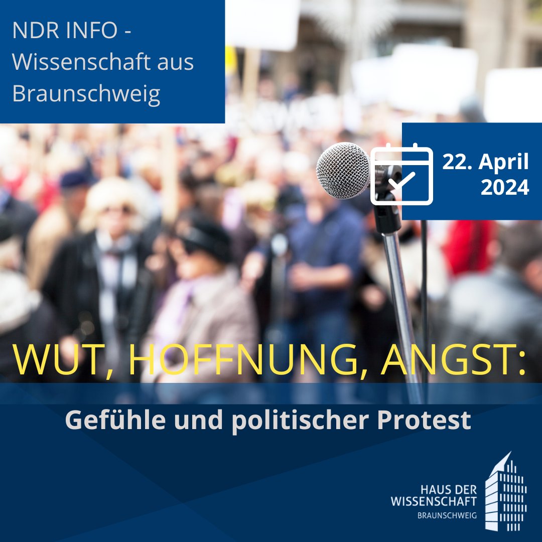 Am 22.04.24 laden wir um 19 Uhr ins HdW zu unsere NDR Info - Wissenschaft aus Braunschweig Veranstaltung ein. Thema des Abends: Emotionen und Proteste.
Auf dem Podium begrüßen wir Dr. Nina-Kathrin Wienkoop und Dr. Sighard Neckel.
Der Eintritt ist frei.