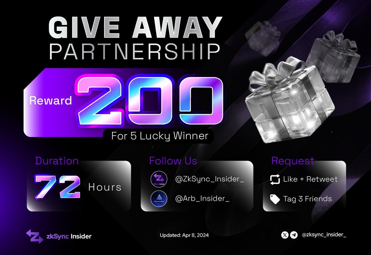 🚨GIVEAWAY ALERT🚨 🎉 We are excited to announce a special giveaway event in collaboration with our partner, exclusively for our community members! 🎉 🎁200 $USDC for 5 winners ⏰ Duration: 72 Hours ✅ Rules: - Follow @zksync_insider_ and @Arb_Insider_ - Like + RT - Tag 3…