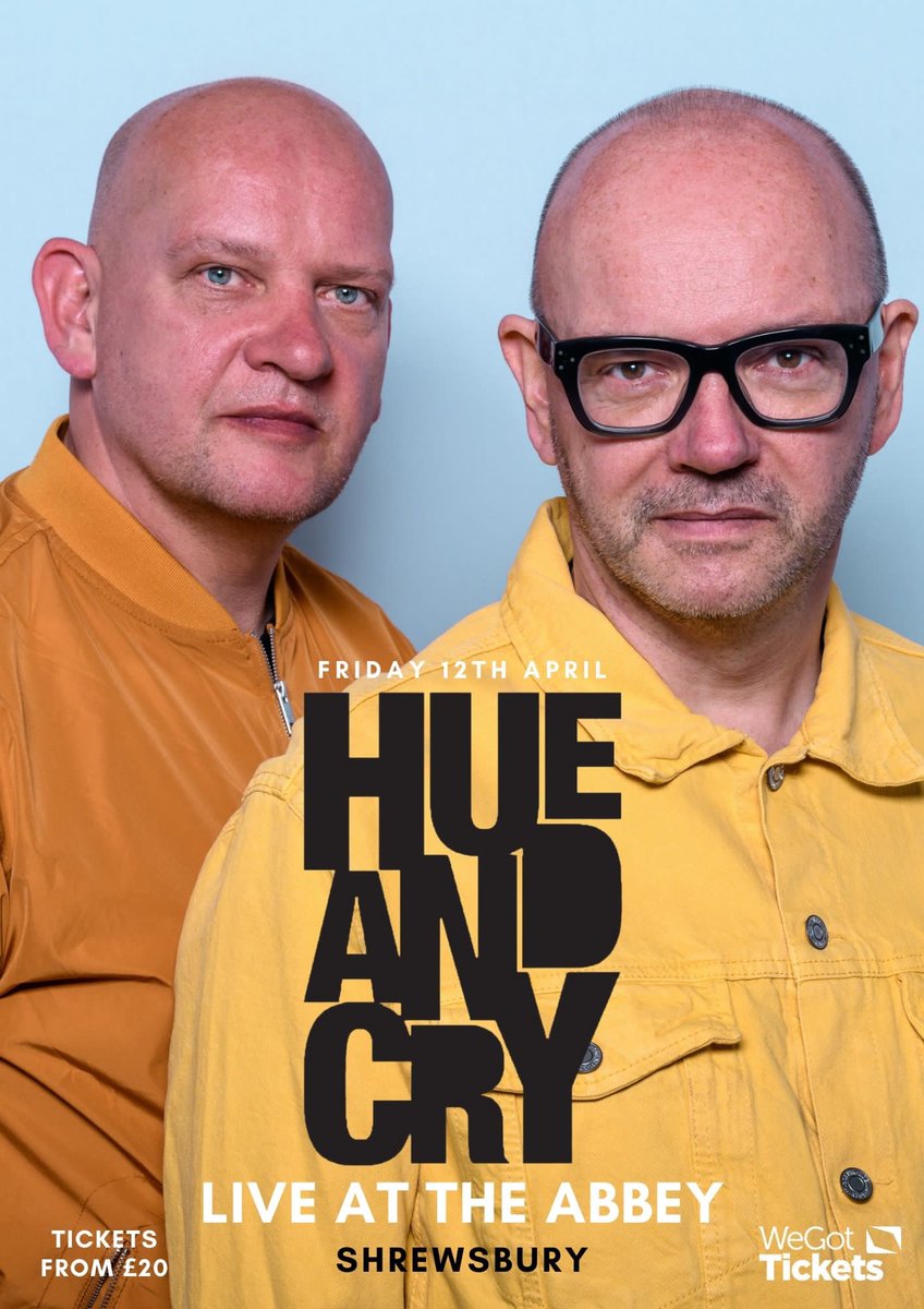 Exciting week coming up The incredible @hueandcry are coming to Shrewsbury this Friday Night April 12 @shrewsburyabbey With their stripped back duo show Very last of the tickets on @WeGotTickets available via this link wegottickets.com/event/607545 £20.00 Bring Your Own Drink!