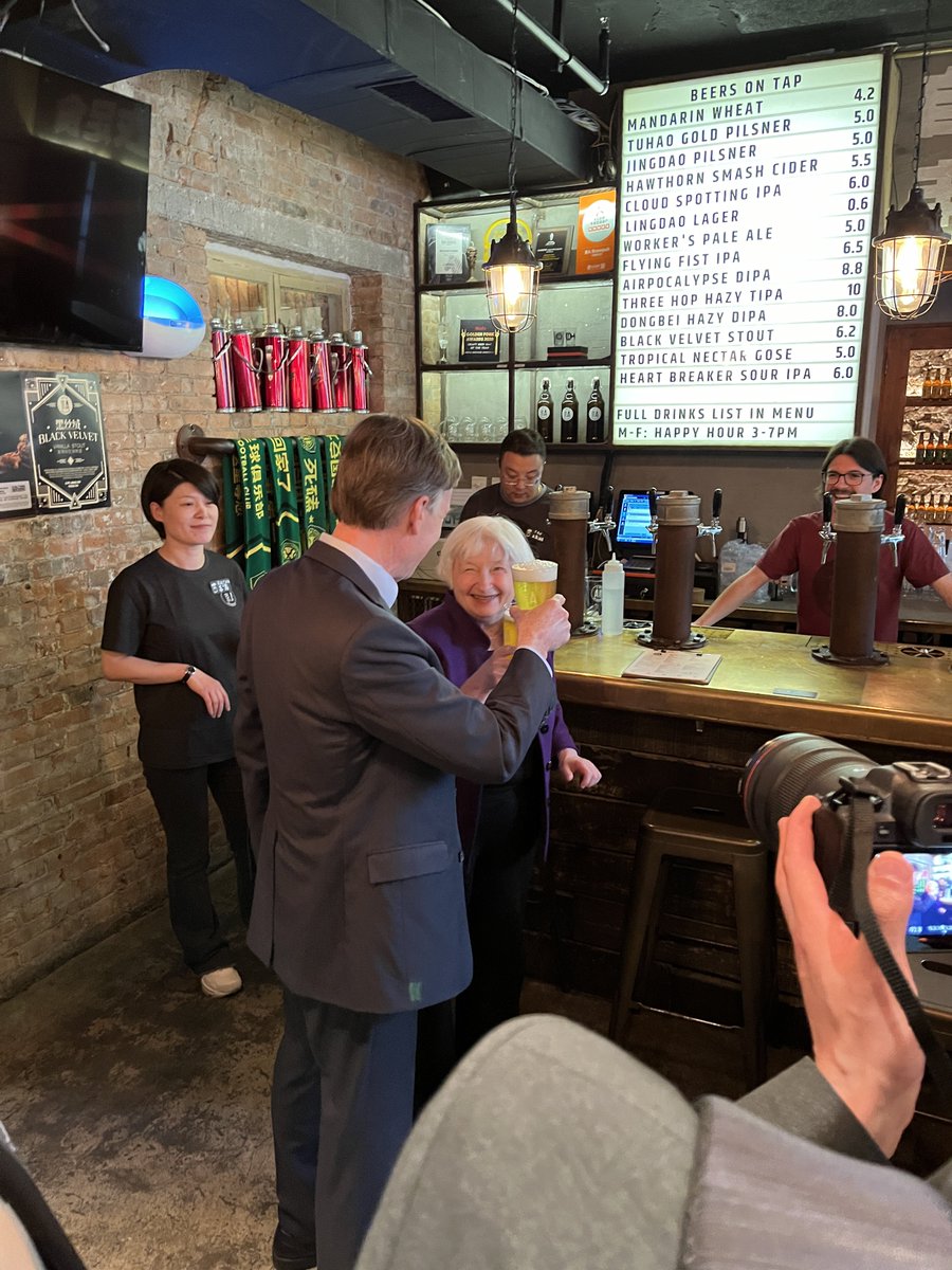 Yellen enjoys a cold one in Beijing