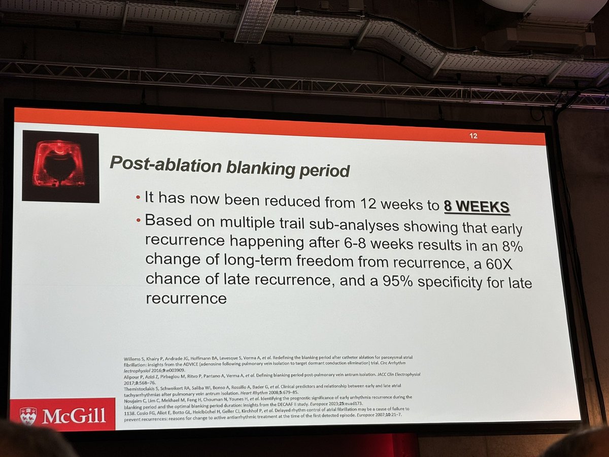 Post #AFib #ablation blanking period has been reduced from 12 weeks down to *8 weeks* due to high prediction of late recurrence - 60X! From the new #EHRA2024 Guidelines on Catheter ablation: 🔗academic.oup.com/europace/artic…