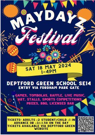 The Friends of Deptford Green present: #MayDayzFestival ⬇️ on Sat 18th May 1-4pm. Please come along with your families for an afternoon of fun, music, bbq and to help fundraise for our fabulous school! Tickets available in advance via tinyurl.com/DeptfordGreenT… #Deptford #Lewisham