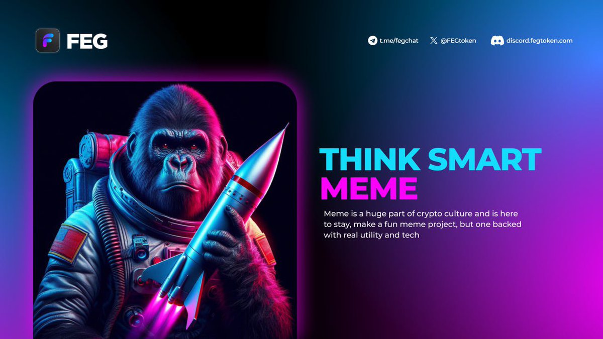 ‼️THINK SMART‼️

Imagine a MEME with a fully audited code thats packed with groundbreaking utilities from the off👀

Get a head start in the competition on the #SmartDeFi™️ Launchpad🚀

📲 docs.fegtoken.com/smartdefi-tm-p…

💪🏽❤️🦍

#FEGtoken $ETH $BNB #SolarEclipse $SOL #THINKSMART $BTC