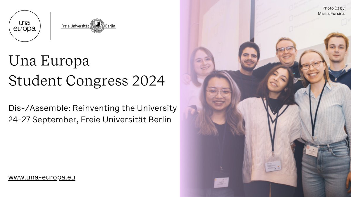 📢Calling student explorers and visionaries! Join the #UnaEuropaStudent Congress at @FU_Berlin this September and: 🤔Follow your curiosity 🎙️Make your ideas and perspectives heard 🏗️Build the #UniversityOfTheFuture with us! Apply today: una-europa.eu/calendar/stude… #WeAreUnaEuropa