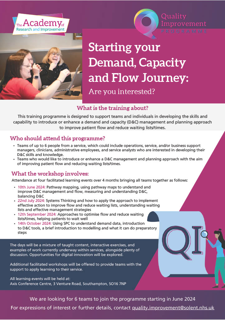 🌟 Looking to improve your skills and take your demand, capacity management, and planning approach to the next level? ⏳ Starting in June in Southampton and set across four months, Solent's course is designed to help you enhance your capabilities and reduce waiting lists & times