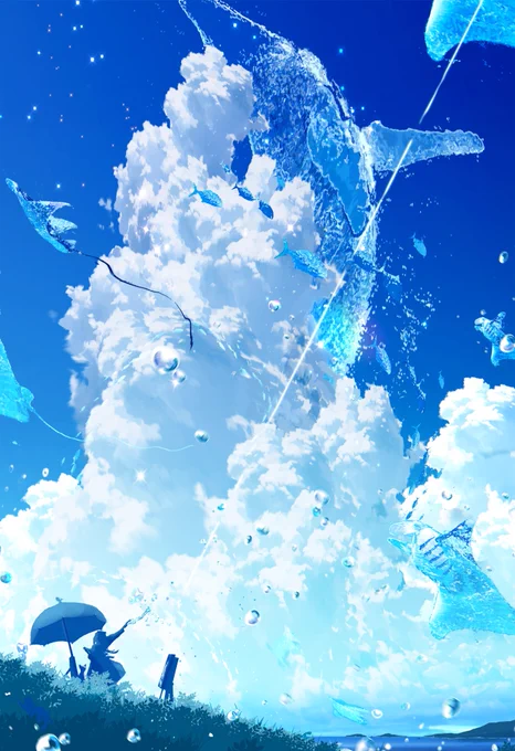 #対になってる絵をあげる 時を運ぶクジラ朝         夜 