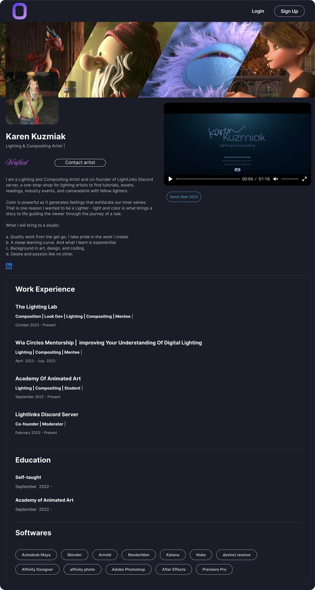 animframework's tweet image. Check out this awesome example of a digital resume by Karen K.!! With one click Karen can send this to a potential employer and they can see all the information they need and watch all of Karen&apos;s reels.

See it for yourself! 
animationframework.com/dashboard/arti…

Join the artist database and…