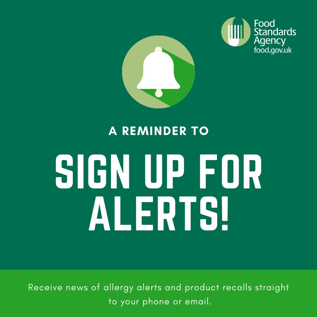 Stay informed with our Food Alerts service. Receive email & text notifications about food recalls directly to your device. From sesame to soya, customise your alerts to match specific food allergies. Sign up today 👉 food.gov.uk/news-alerts/su… #FoodSafety #AllergyAwareness