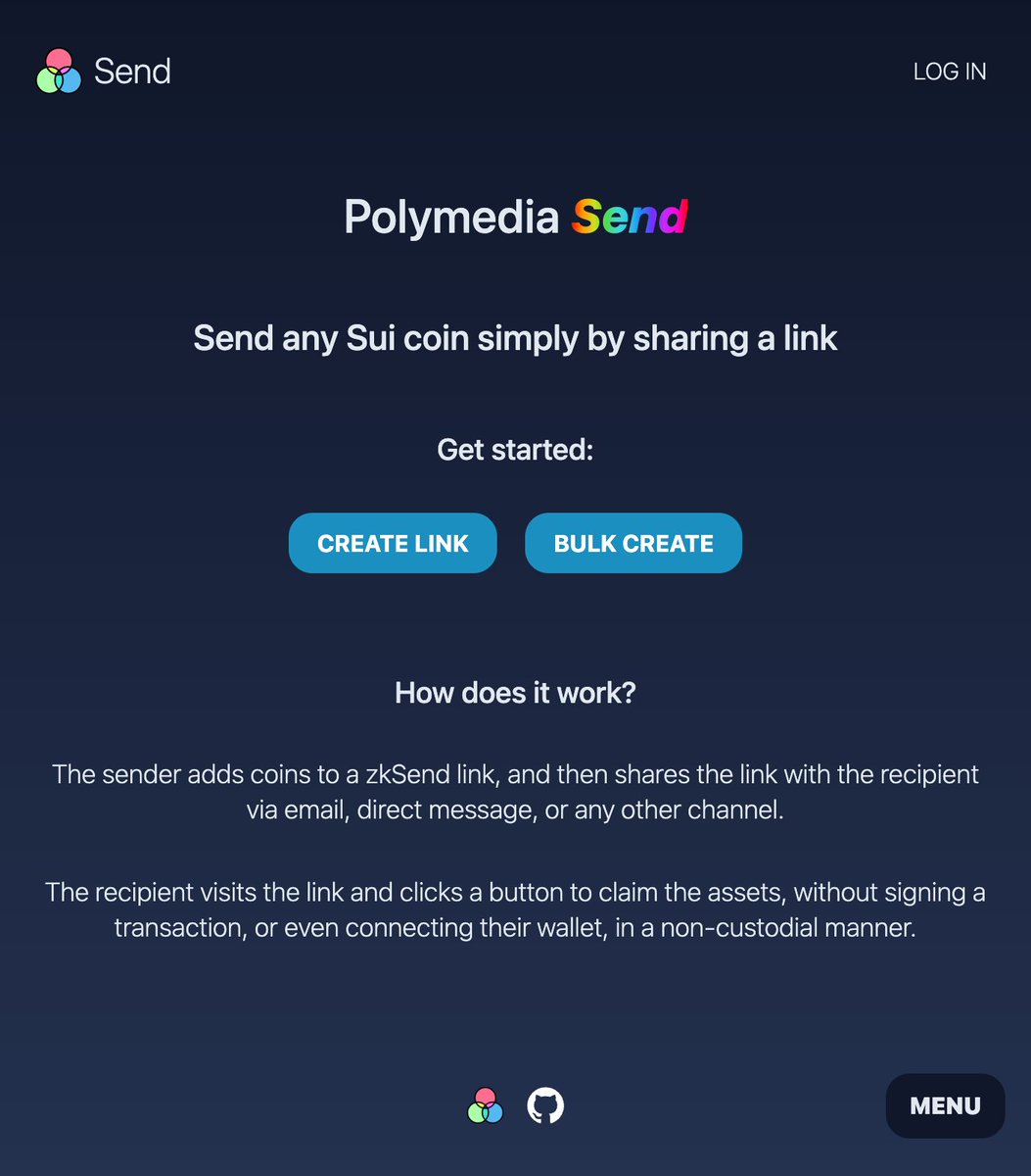 I've open sourced Polymedia Send 🎁 It's a Sui zkSend web app built with React and TypeScript It lets you send any coin by sharing a link, without knowing the recipient's address. It also supports bulk creation of zkSend links. Code: github.com/juzybits/polym… Live app:…