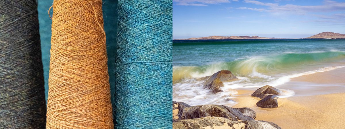 Strong colours that mix together effortlessly - that sums up both our wool and our beautiful landscapes. #harristweed #colourmatch #april #wool #weaving #outerhebrides #sand #beach #coast #ocean #turquoise #blue #green #grey #gold #ClòMòr Photos by Janet Miles Photography