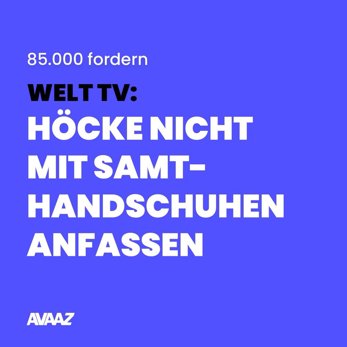 Avaaz (@avaaz) on Twitter photo Nur noch drei Tage bis zum TV-Duell mit Björn Höcke - und unglaubliche 85.000 Menschen haben bereits unseren offenen Brief unterzeichnet, Herrn Höcke dort keinen Freifahrtschein zu geben, um seine menschenverachtenden und rassistischen Ideen vor Hunderttausenden zu verbreiten, Nur noch drei Tage bis zum TV-Duell mit Björn Höcke - und unglaubliche 85.000 Menschen haben bereits unseren offenen Brief unterzeichnet, Herrn Höcke dort keinen Freifahrtschein zu geben, um seine menschenverachtenden und rassistischen Ideen vor Hunderttausenden zu verbreiten,