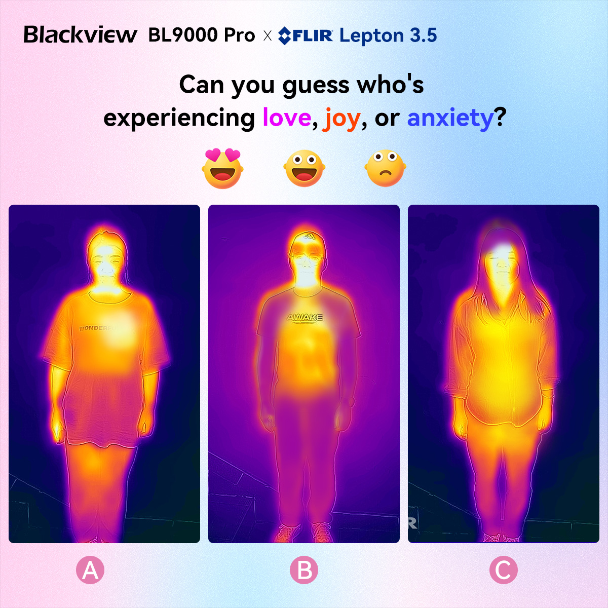 It's time for a mood check! We've snapped three pics of our team using the #Blackview #BL9000Pro with upgraded #FLIR thermal tech. Can you read their emotions? Let's play!
Explore more: s.click.aliexpress.com/e/_oEi5QH6